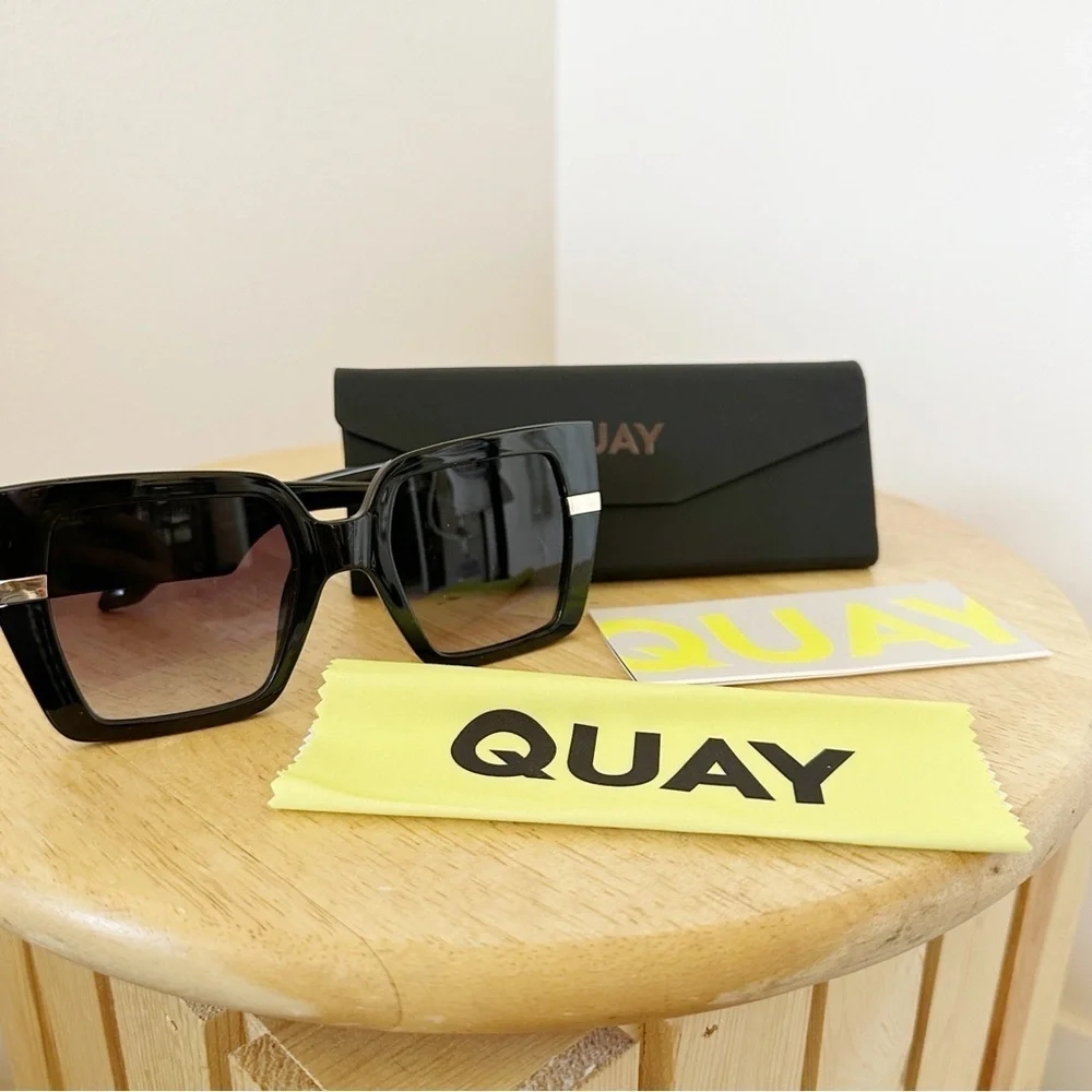 Quay Notorious Black Square Frame Sunglasses with Case